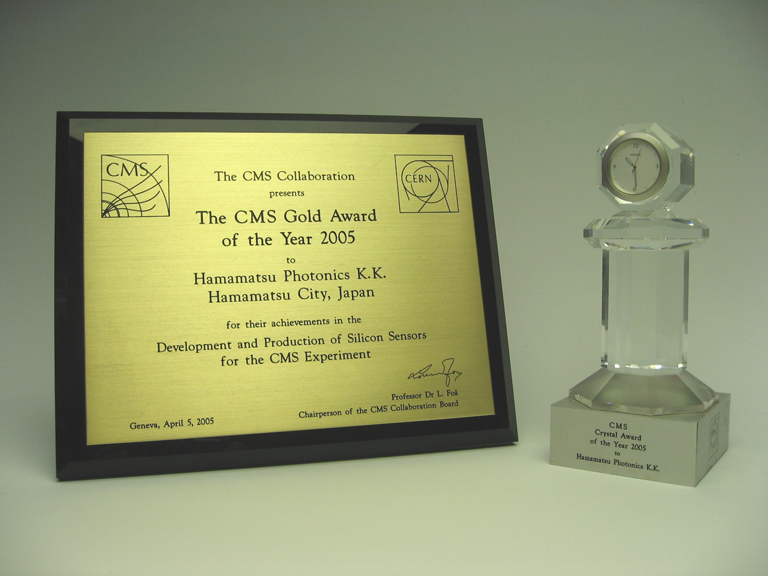 The CMS Award received from CERN in 2003 and 2005