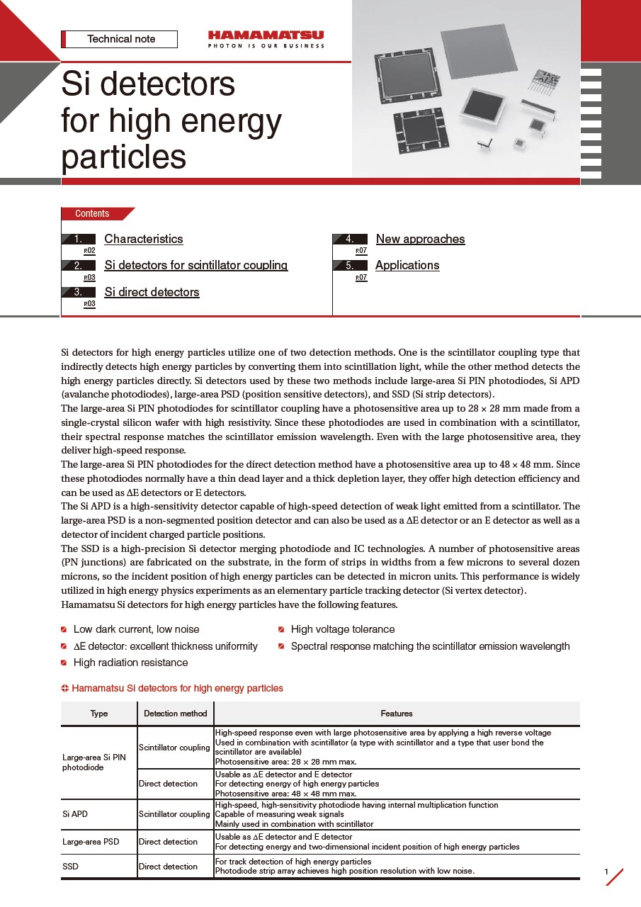 Technical note / Si detectors for high energy particles